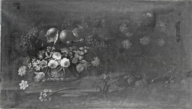 Anonimo — Rizzi Marco Antonio - attr. - sec. XVII/ XVIII - Natura morta con frutta, fiori e cesto — insieme
